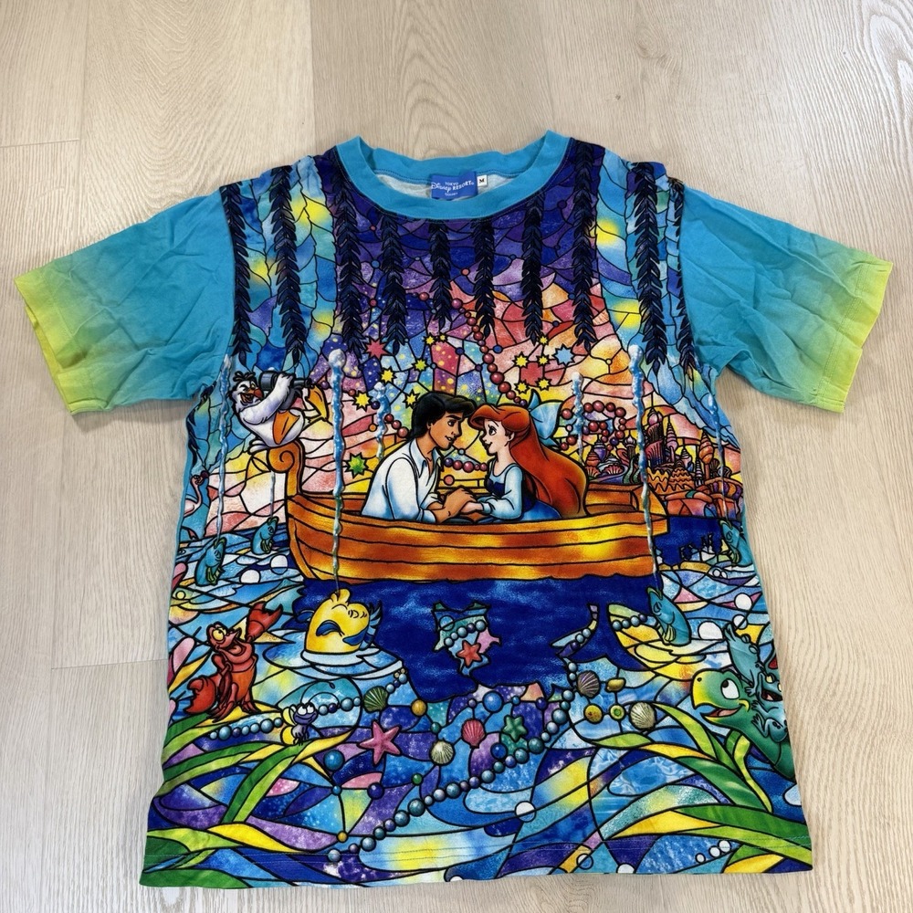 Tokyo Disney Resort Little Mermaid All Over Print Shirt Ariel & Eric M Japan